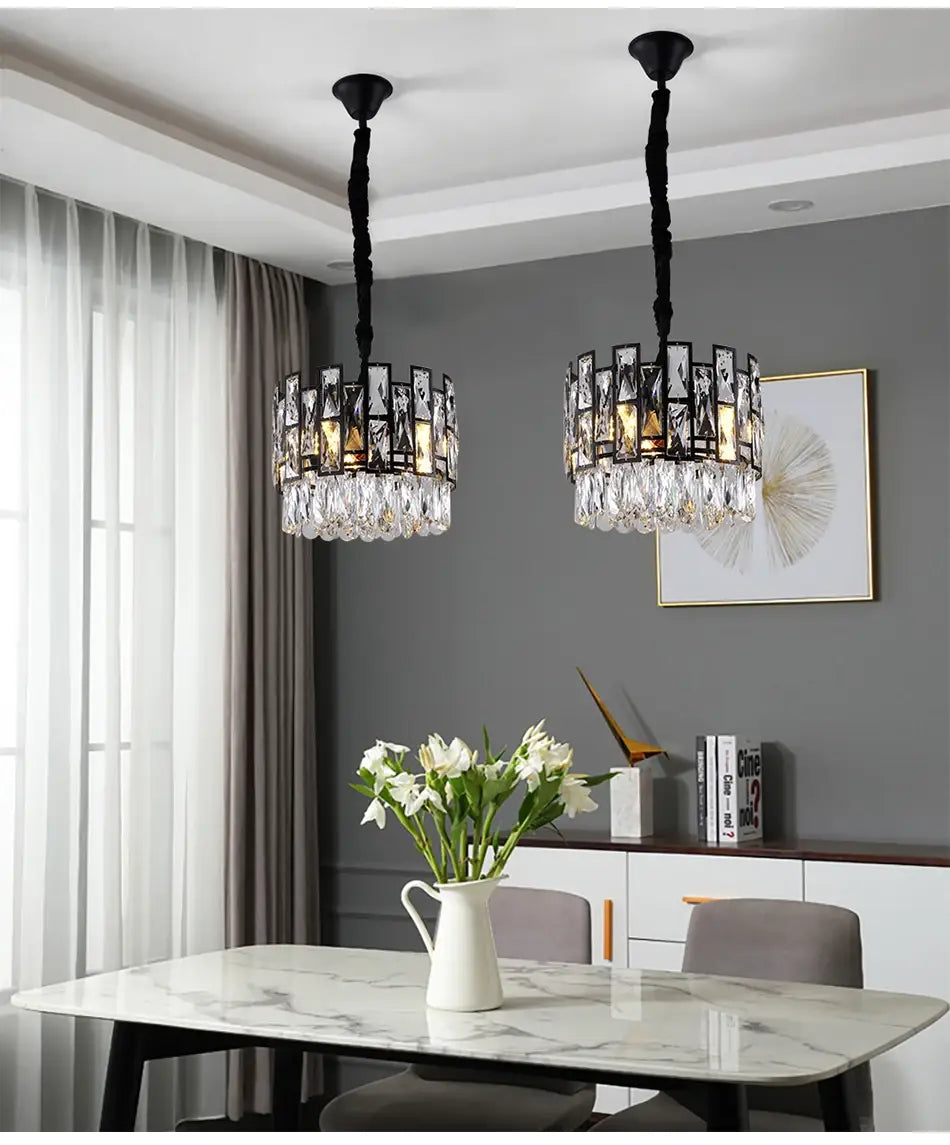 Modern Black Hanging Crystal Chandelier for Island, Dining, Bar