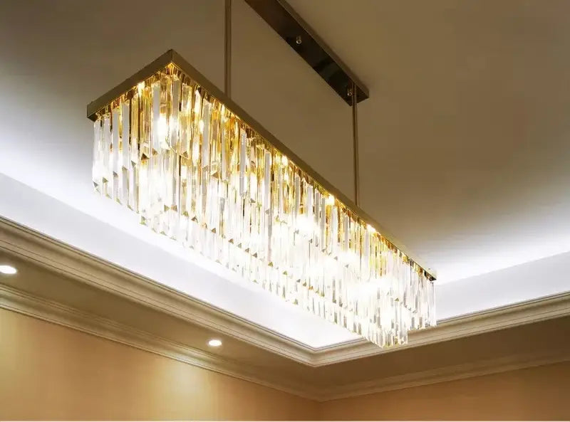 Modern Crystal Gold Rectangle Chandelier for Dining, Kitchen