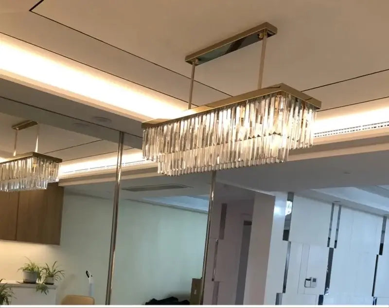 Modern Crystal Gold Rectangle Chandelier for Dining, Kitchen