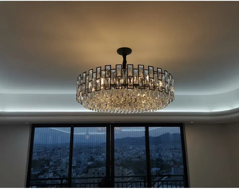 Luxury Black Round Crystal Chandelier for Living, Bedroom