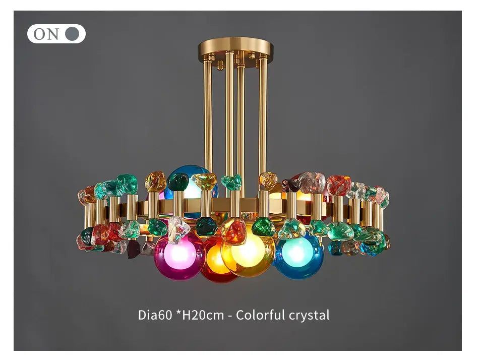 Modern Round Colorful Crystal Chandelier for Living, Bedroom