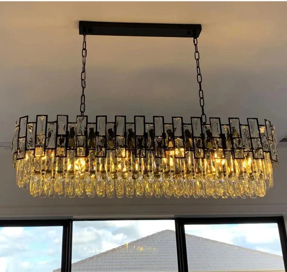 Luxury Hanging Rectangle Crystal Chandelier for Dining, Island