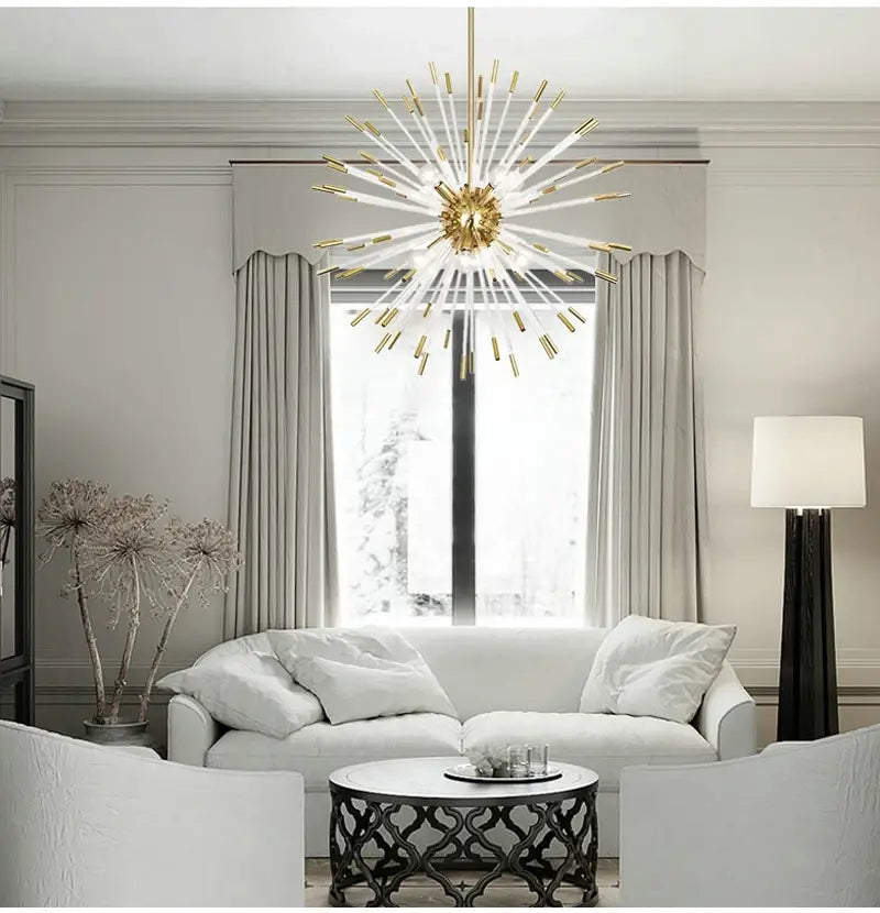 Luxuriöser Hängeleuchter aus goldenem Glasstab für Wohn- und Esszimmer