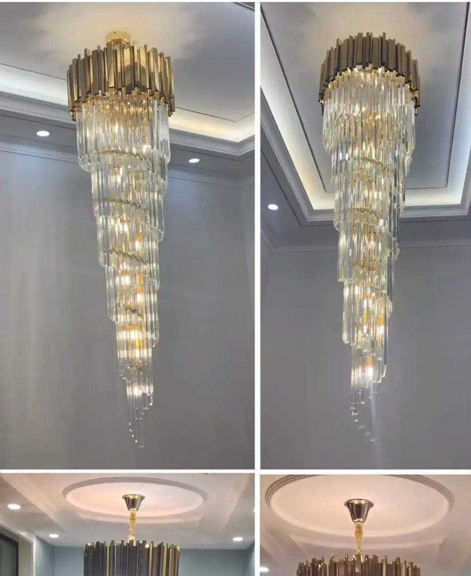 Luxury Gold Long Crystal Chandelier for Staircase, Living, Lobby