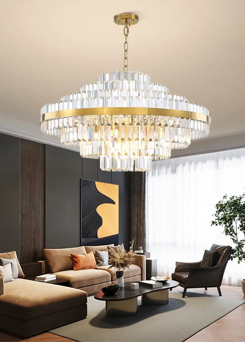 Luxury Hanging Gold Crystal Chandelier for Living, Bedroom