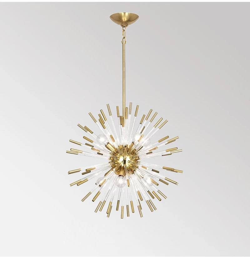 Luxury Gold Glass Rod Hanging Chandelier for Living, Dining