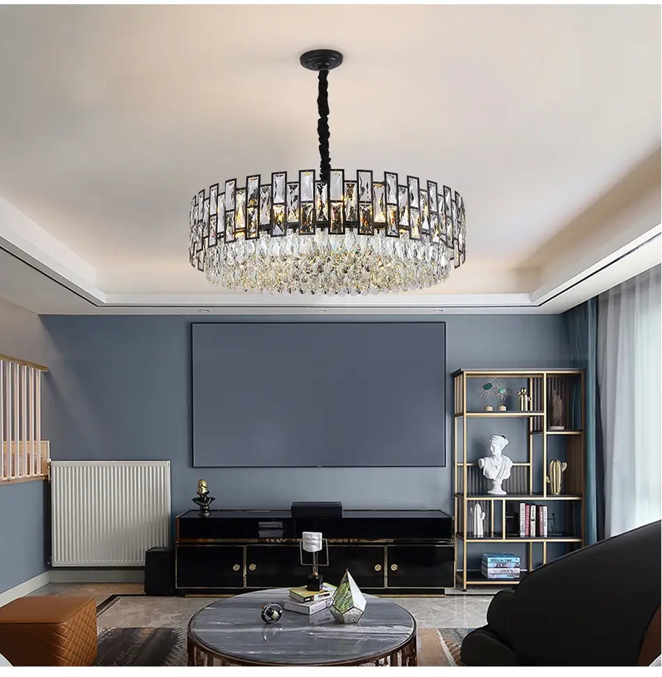 Luxury Black Round Crystal Chandelier for Living, Bedroom