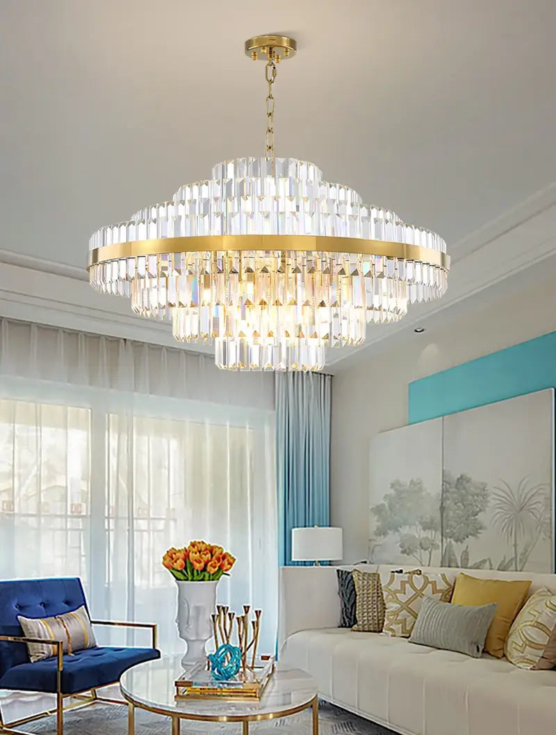 Luxury Hanging Gold Crystal Chandelier for Living, Bedroom