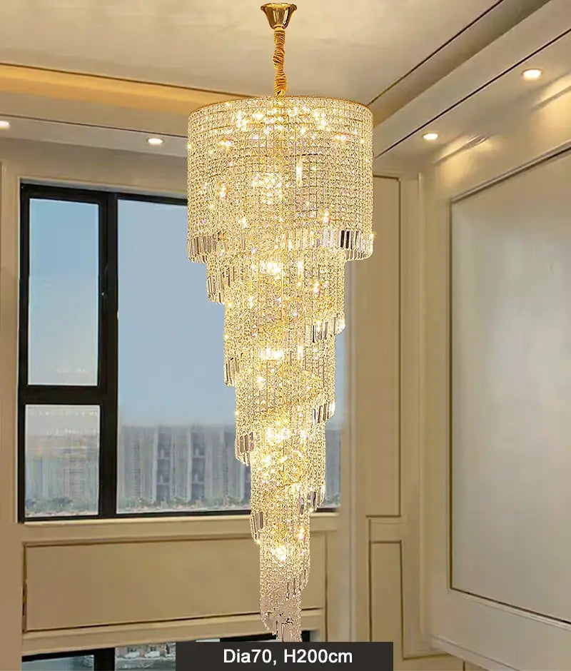 Luxury Long Spiral Chandelier for Staircase, Living, Hall