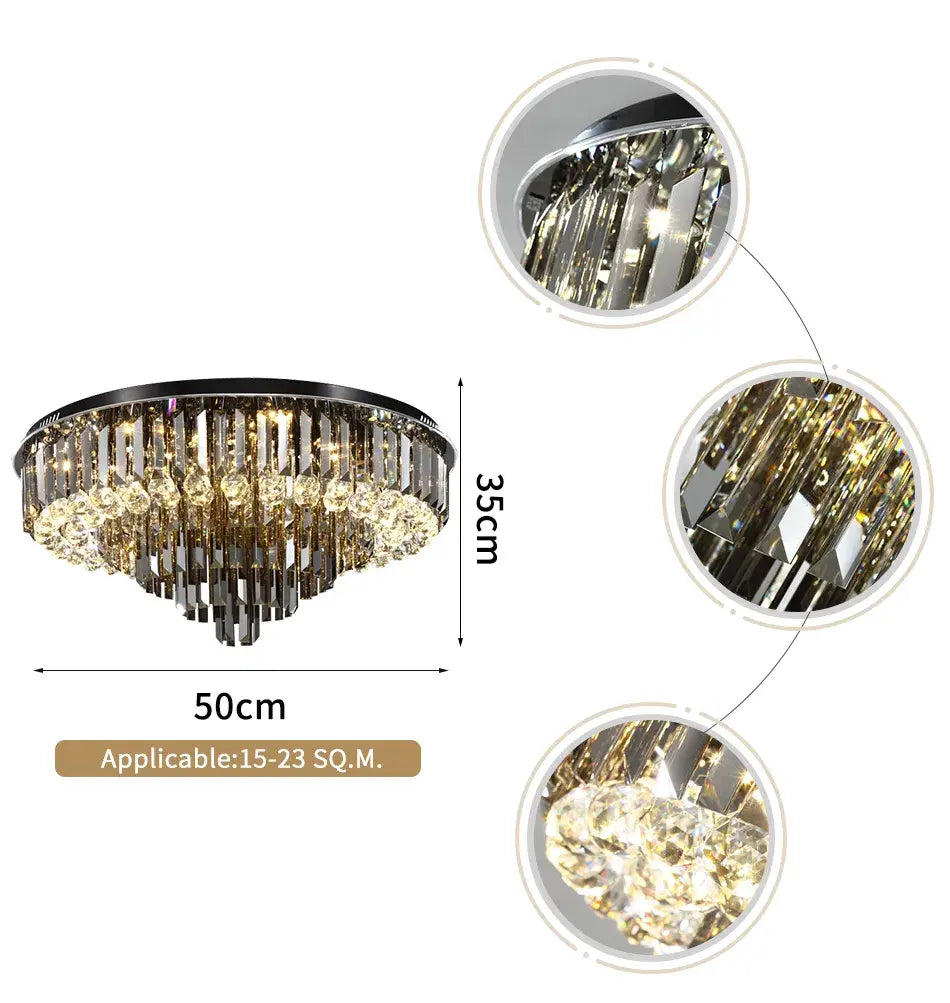 Luxury Black Round Ceiling Crystal Chandelier for Living, Bedroom