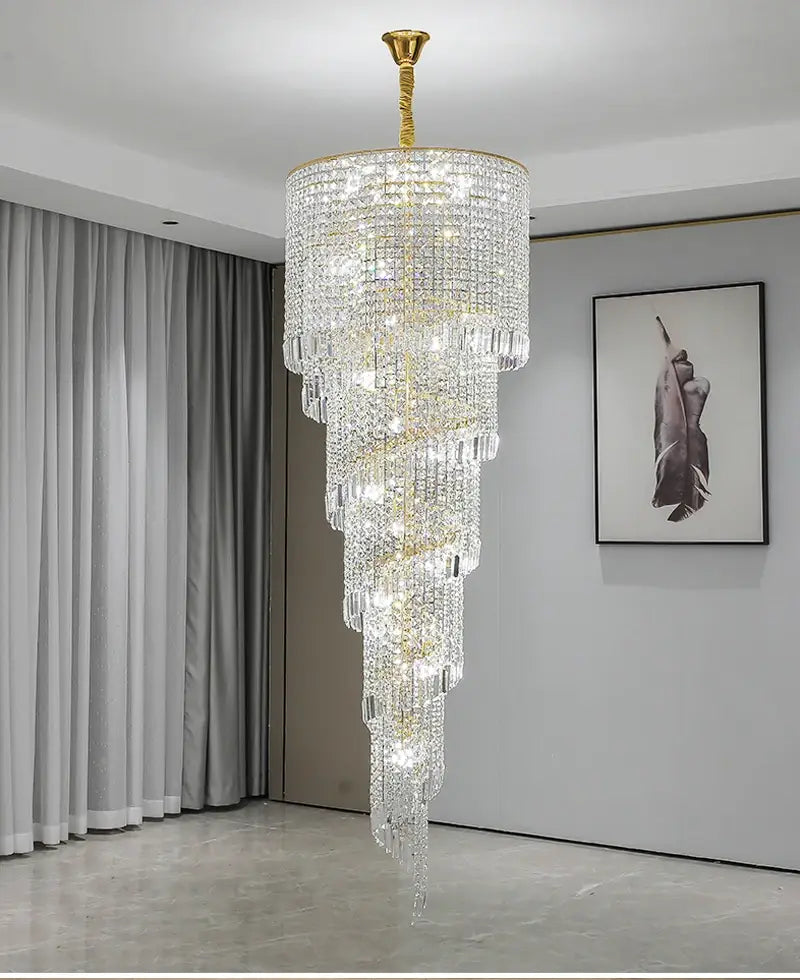 Luxury Long Spiral Chandelier for Staircase, Living, Hall