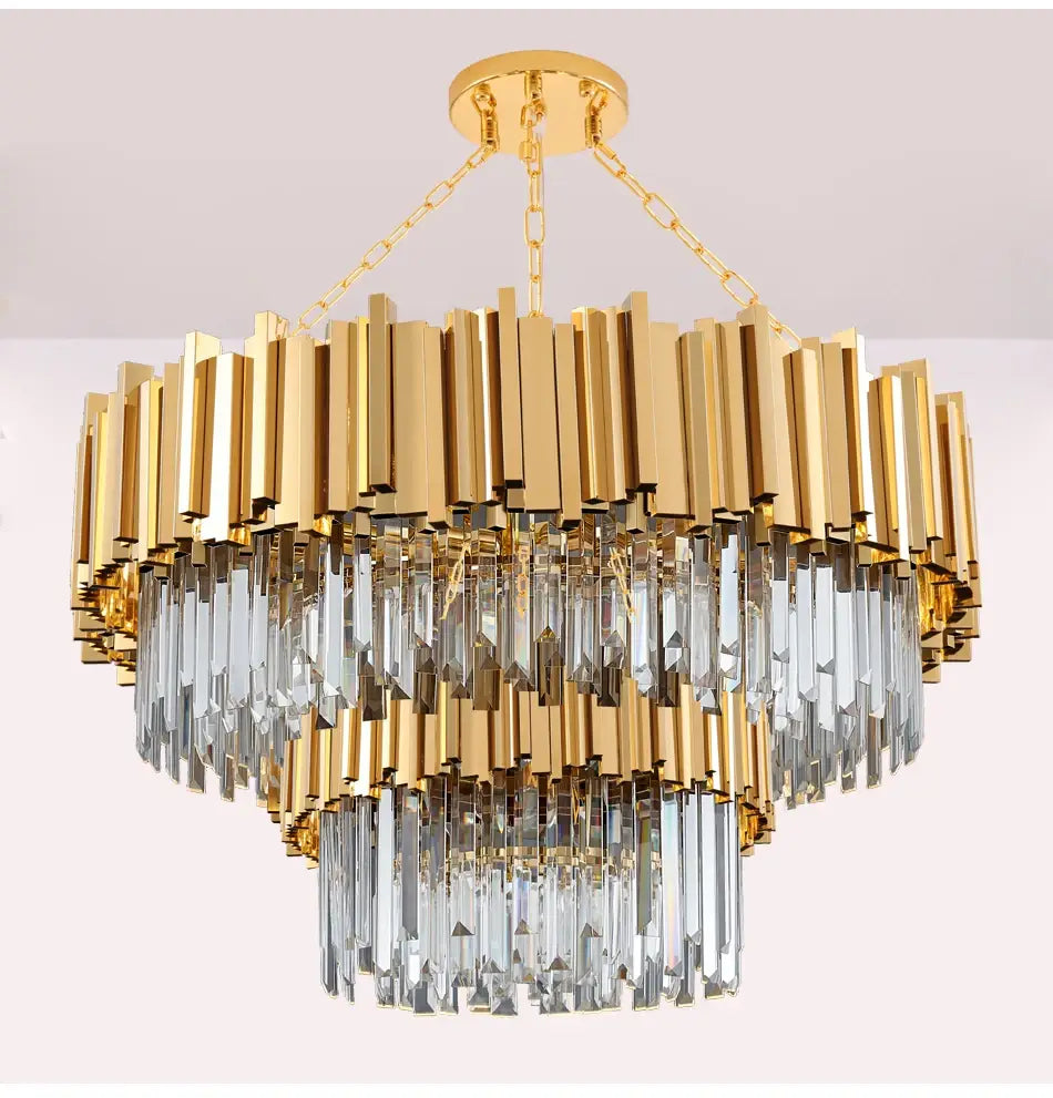 Luxury Gold Hanging Crystal Round Chandelier for Living, Dining