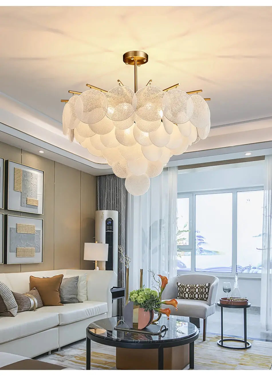 Luxury White Glass Chandelier For Living, Dining, Bedroom
