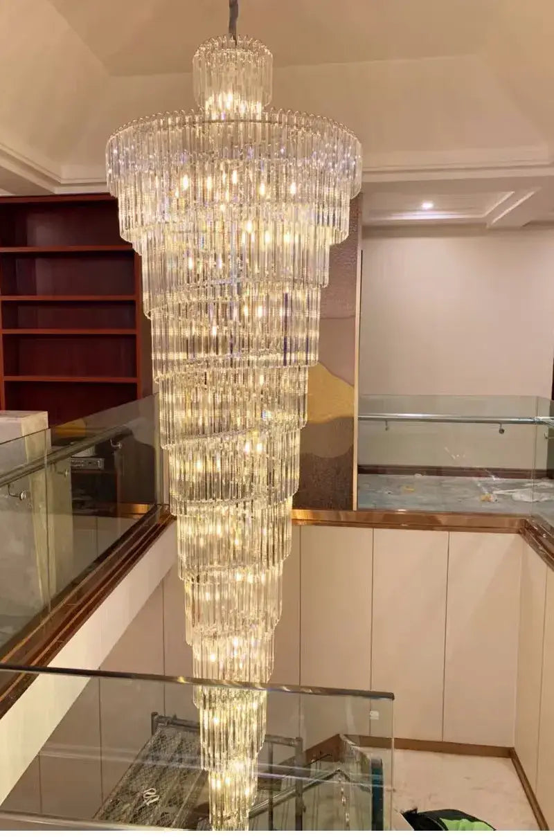 Luxury Large Gold Crystal Chandelier for Staircase, Loft