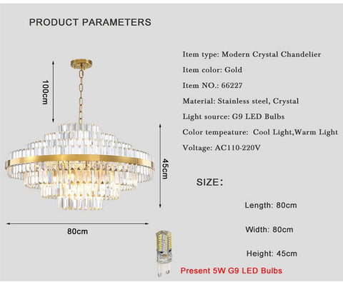 Luxury Hanging Gold Crystal Chandelier for Living, Bedroom