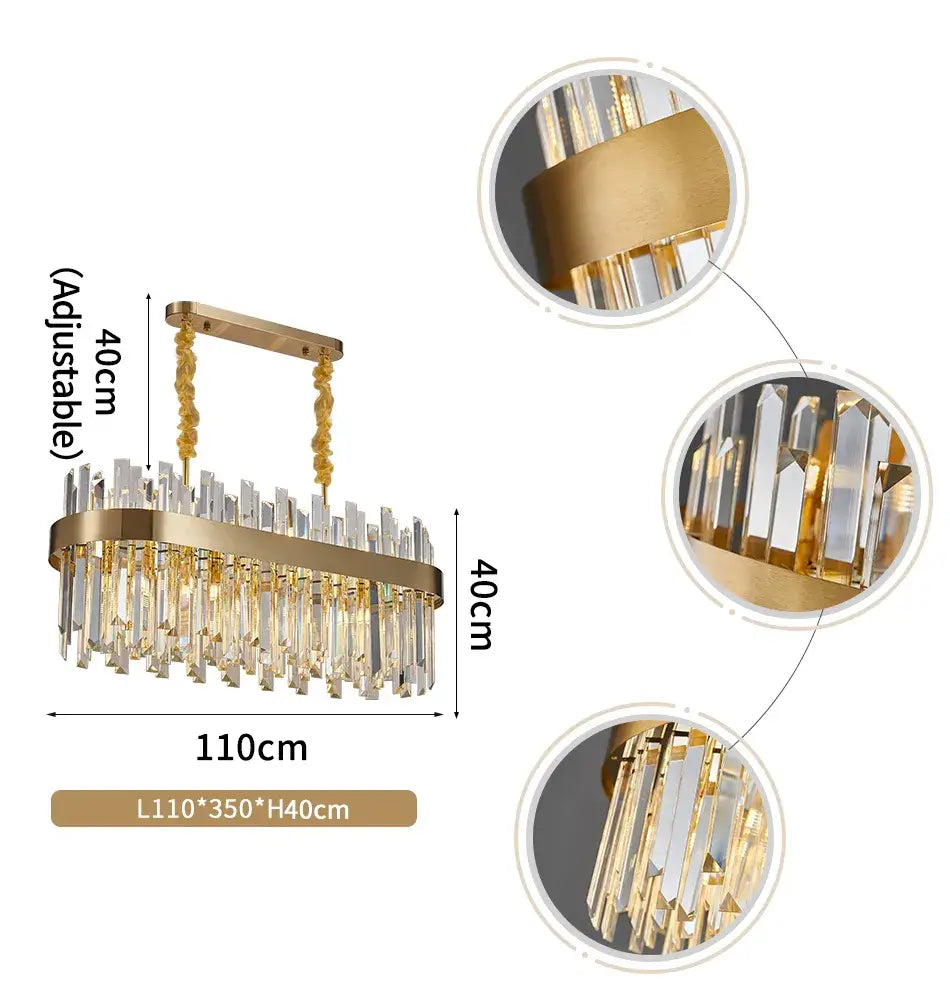 Luxuriöser hängender ovaler Kristallkronleuchter für Esszimmer, Küche