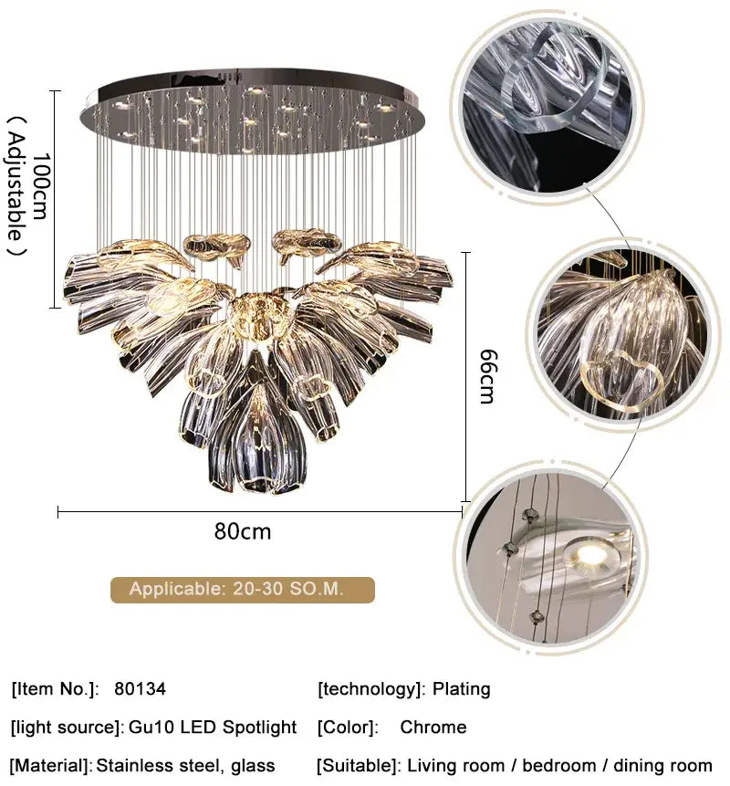 Luxury Hanging Flower Crystal Glass Chandelier for Living, Dining