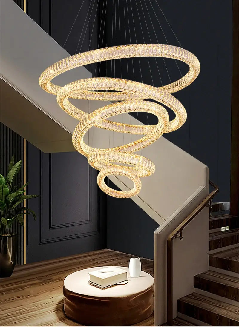 Luxury Ring Hanging Crystal Chandelier for Staircase, Living