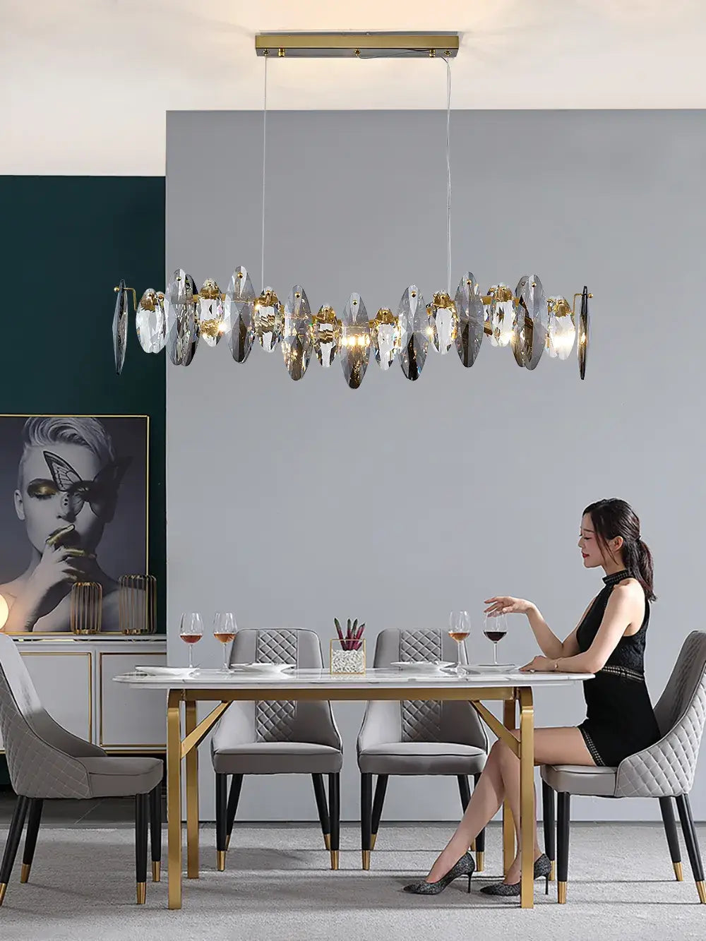 Luxuriöser großer hängender Wellenkristall-Kronleuchter für Esszimmer und Küche