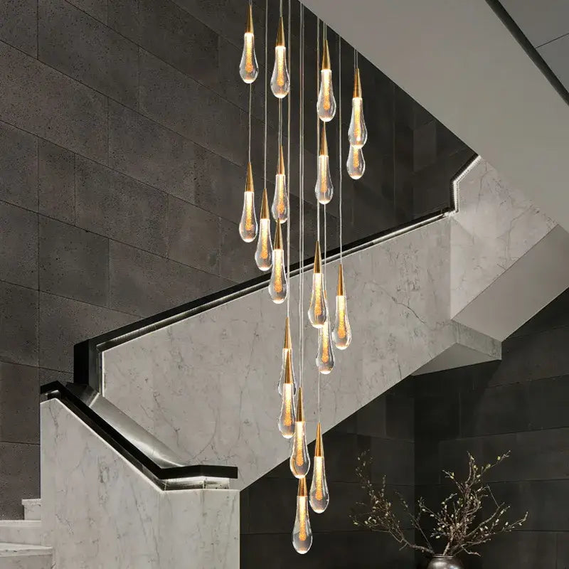 Luxury Long Gold Crystal Spiral Chandelier for Staircase, Living