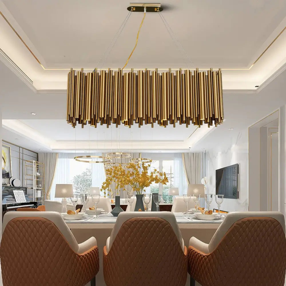 Brushed Stainless Steel Rectangle Chandelier for Dining, Kitchen