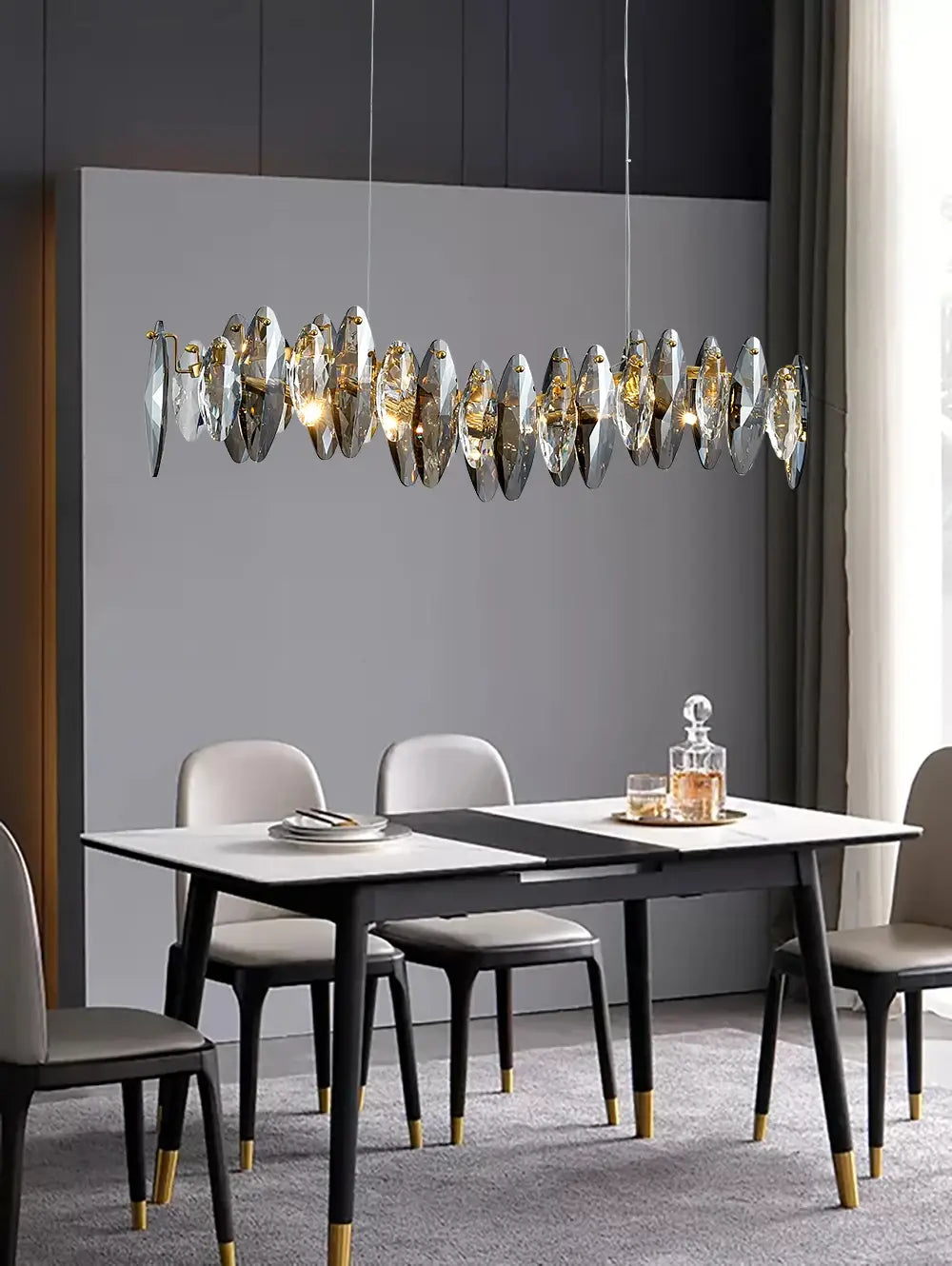 Luxury Large Hanging Wave Crystal Chandelier for Dining, Kitchen