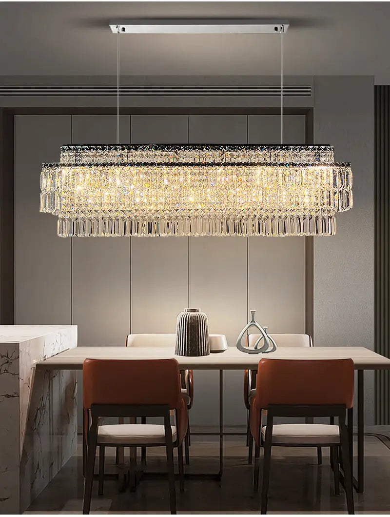 Luxury Hanging Rectangle Crystal Chandelier for Kitchen, Dining