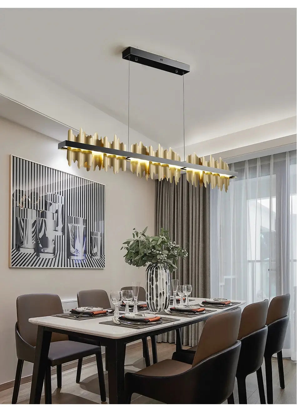 Modern Flame Hanging Rectangle Chandelier For Dining, Kitchen