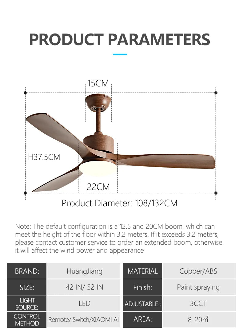 Einfacher DC-Motor-Deckenventilator mit Licht für Wohnzimmer, Restaurant