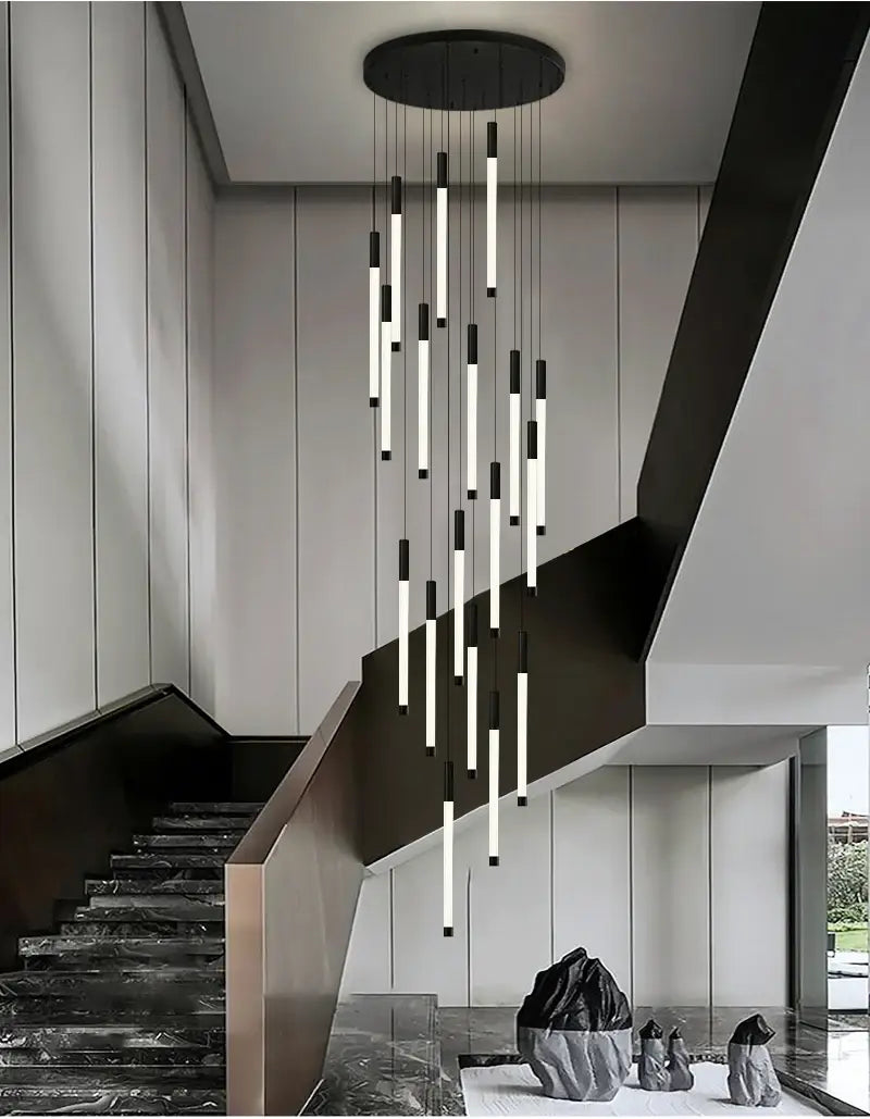 Langer LED-Streifen-Spiral-Kronleuchter für Treppenhaus, Lobby, Foyer