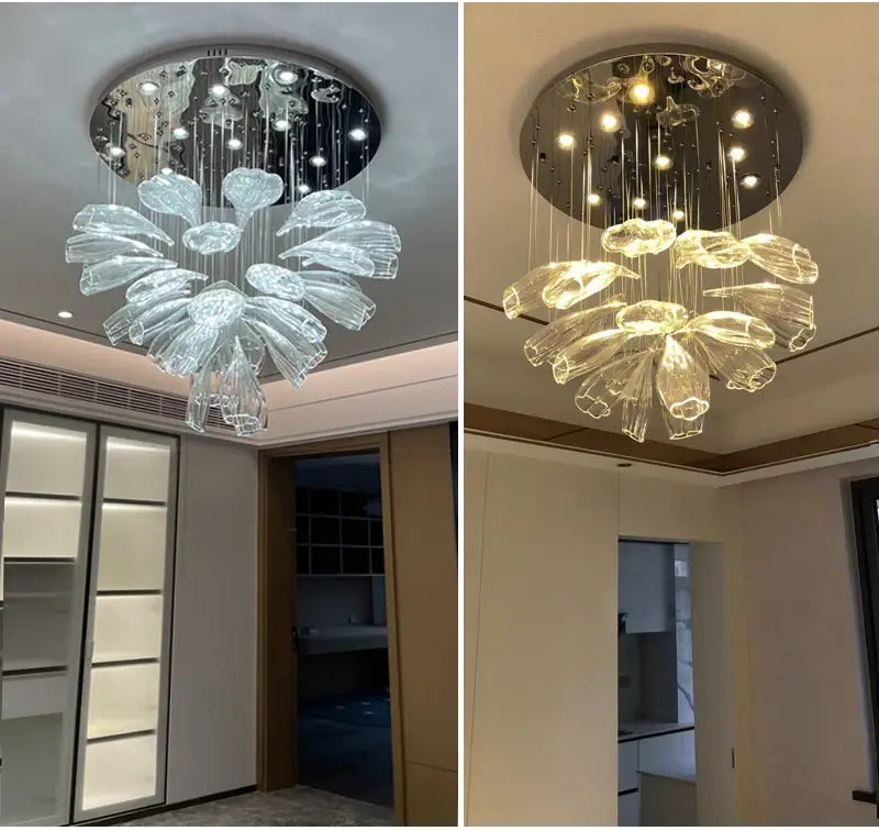 Luxury Hanging Flower Crystal Glass Chandelier for Living, Dining