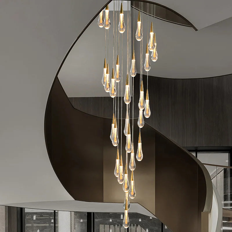 Luxury Long Gold Crystal Spiral Chandelier for Staircase, Living