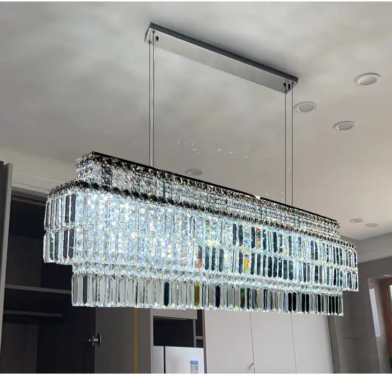 Luxury Hanging Rectangle Crystal Chandelier for Kitchen, Dining