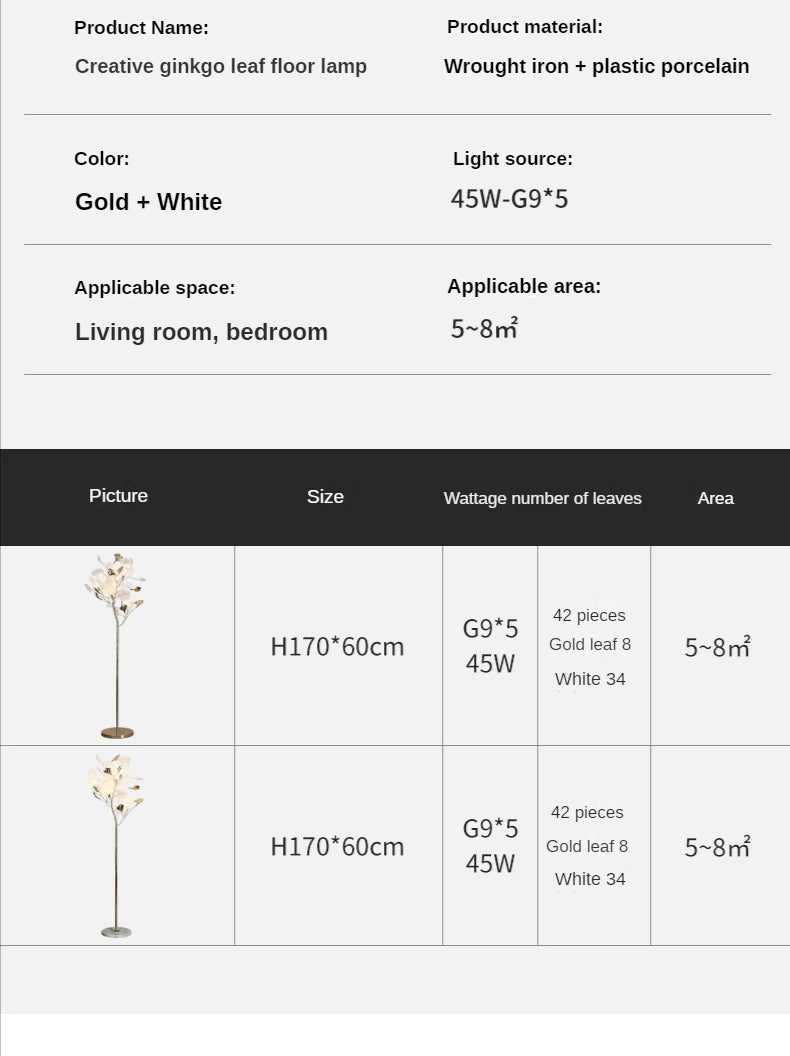 Nordische Ginkgoblatt-Stehlampen für Wohnzimmer, Sofa, Schlafzimmer