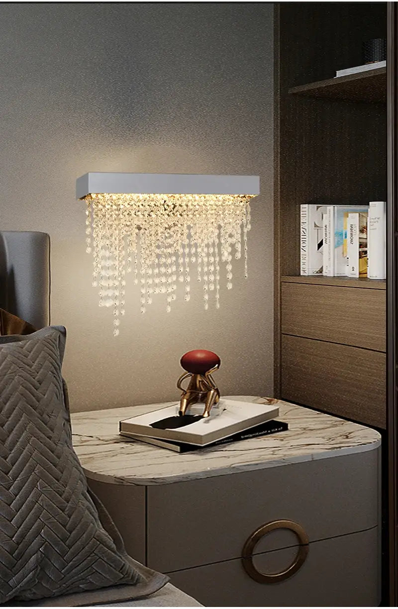 Luxury Gold Crystal Wall Sconce for Bedside, Bedroom, Living