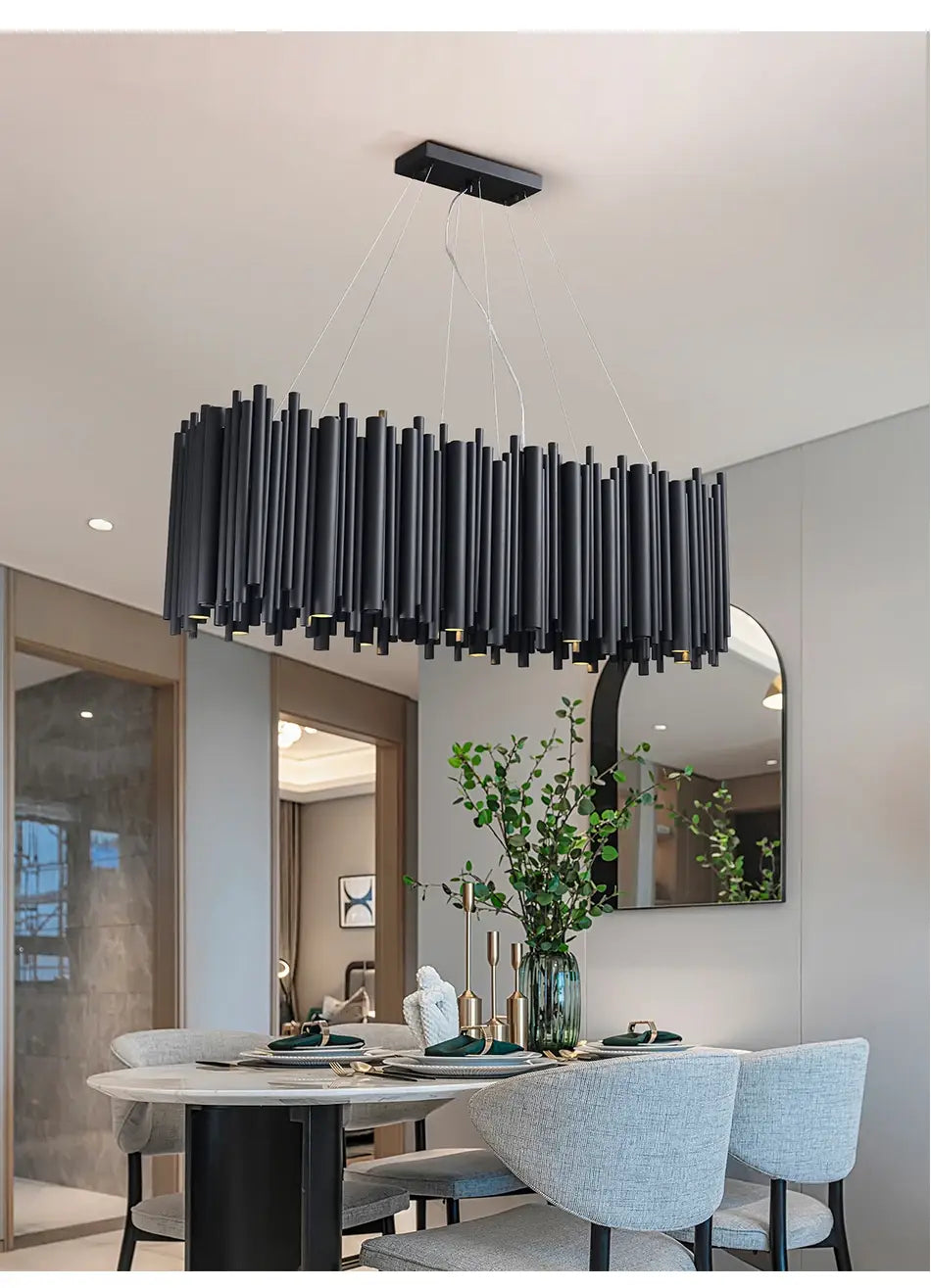Brushed Stainless Steel Rectangle Chandelier for Dining, Kitchen
