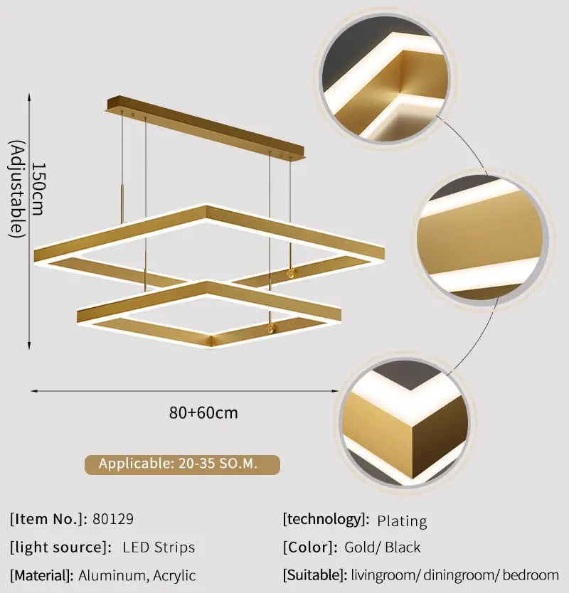 Luxuriöser quadratischer Hängeleuchter für Wohnzimmer, Esszimmer, Schlafzimmer