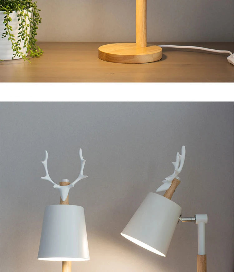 Nordische Tischlampe aus Elchgeweihholz für Arbeitszimmer, Wohnzimmer, Schlafzimmer