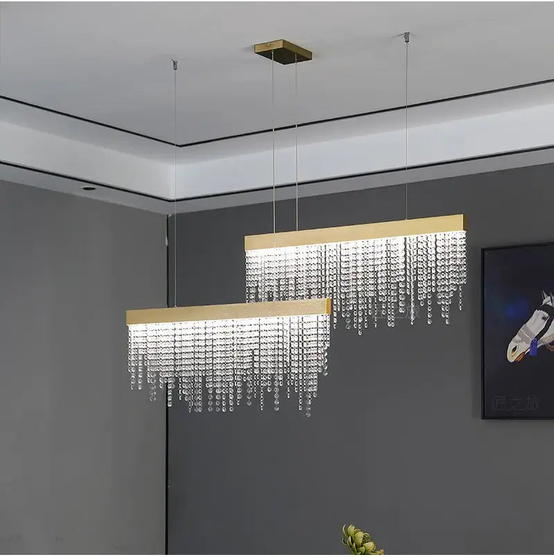 Luxury Rectangle Crystal Chandelier for Dining, Bar, Kitchen