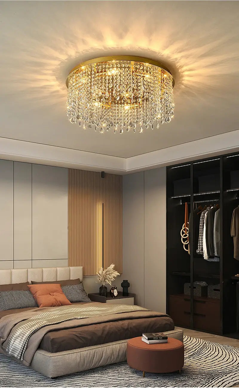 Modern Round Ceiling Crystal Chandelier for Living, Bedroom