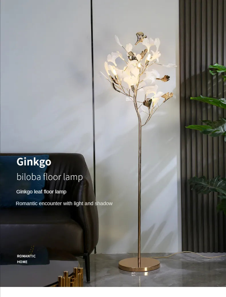 Nordische Ginkgoblatt-Stehlampen für Wohnzimmer, Sofa, Schlafzimmer