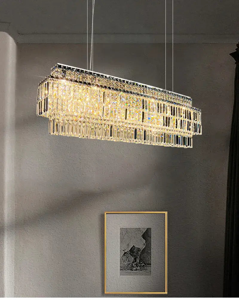 Luxury Hanging Rectangle Crystal Chandelier for Kitchen, Dining