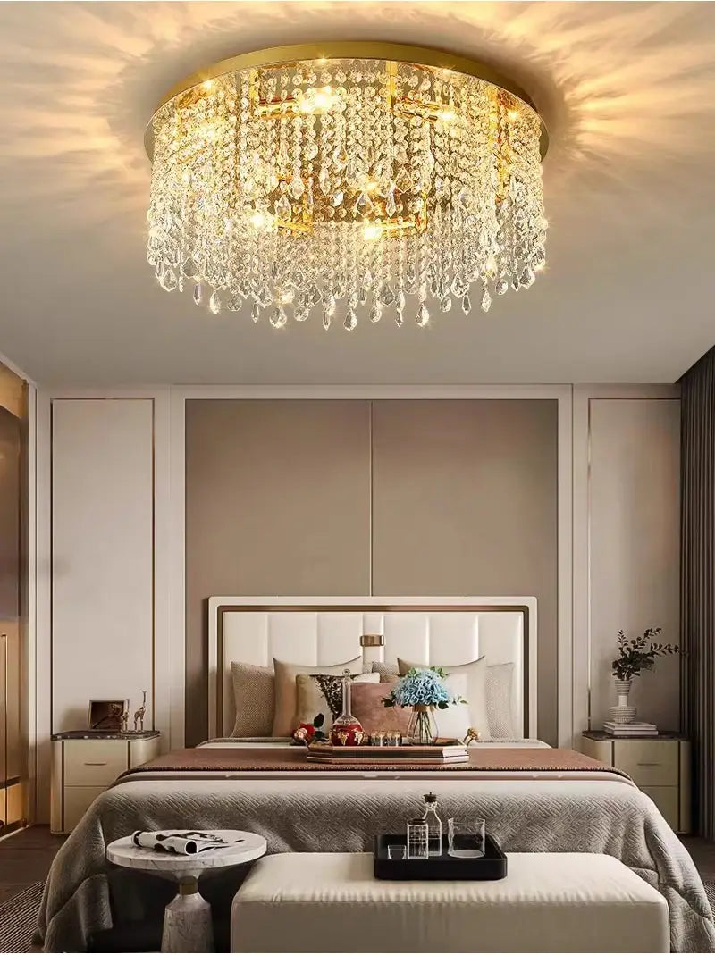 Modern Round Ceiling Crystal Chandelier for Living, Bedroom