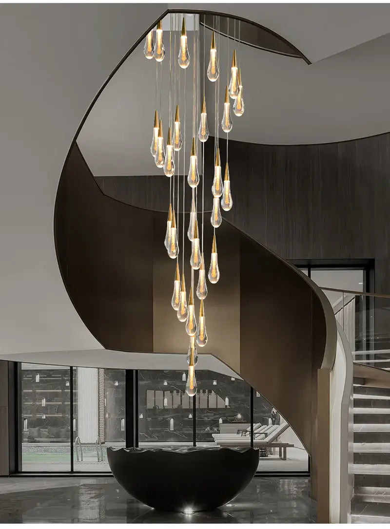 Luxury Long Gold Crystal Spiral Chandelier for Staircase, Living