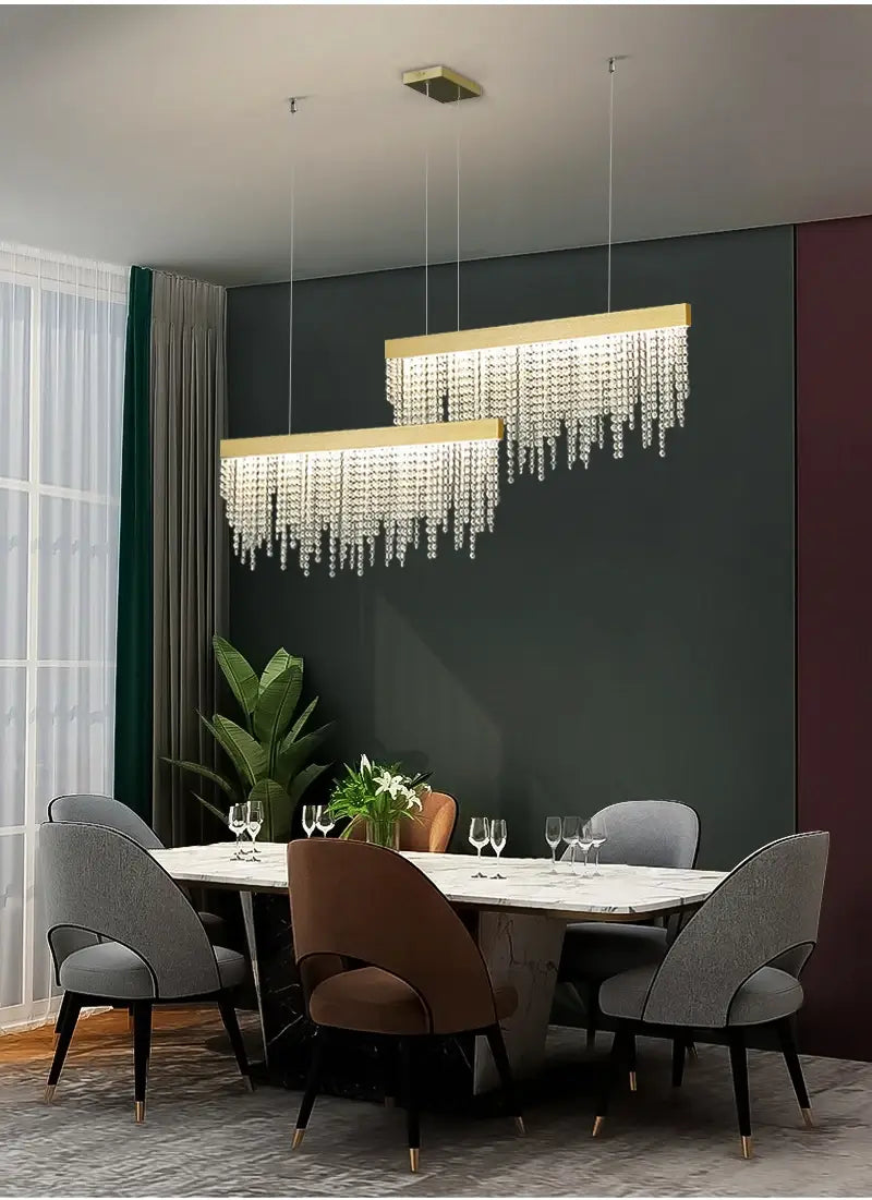 Luxury Rectangle Crystal Chandelier for Dining, Bar, Kitchen