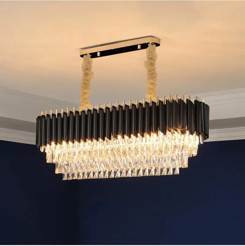 Luxury Black Rectangle Crystal Chandelier for Dining, Kitchen