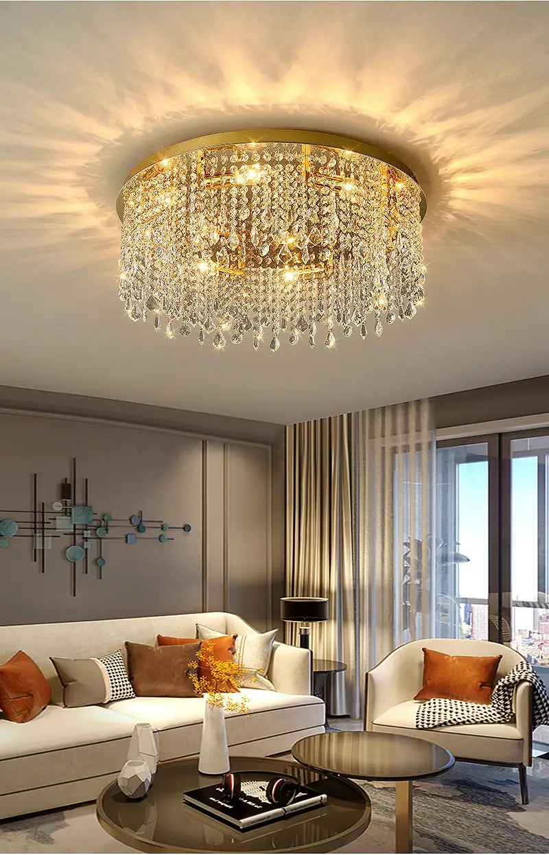 Modern Round Ceiling Crystal Chandelier for Living, Bedroom