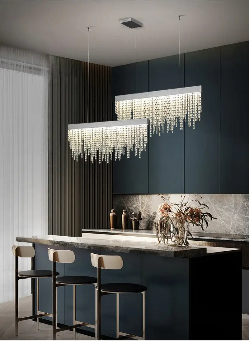 Luxury Rectangle Crystal Chandelier for Dining, Bar, Kitchen