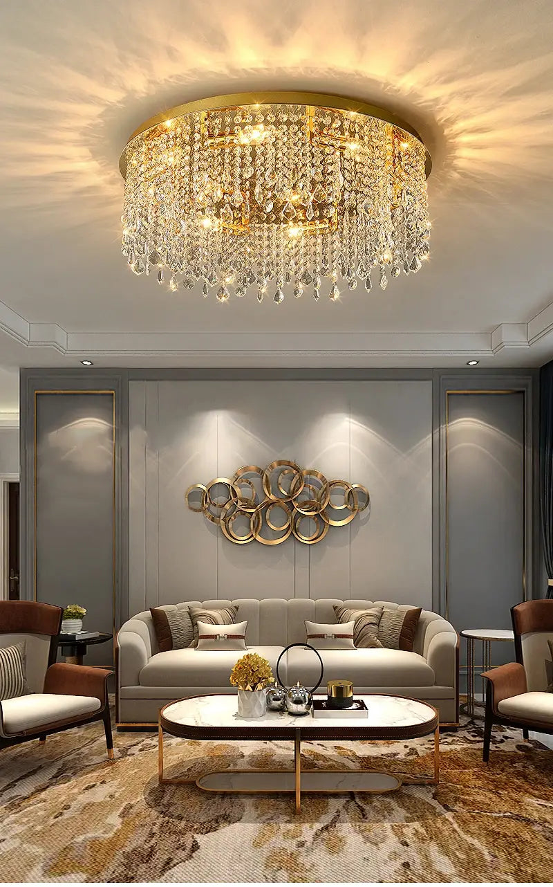 Modern Round Ceiling Crystal Chandelier for Living, Bedroom