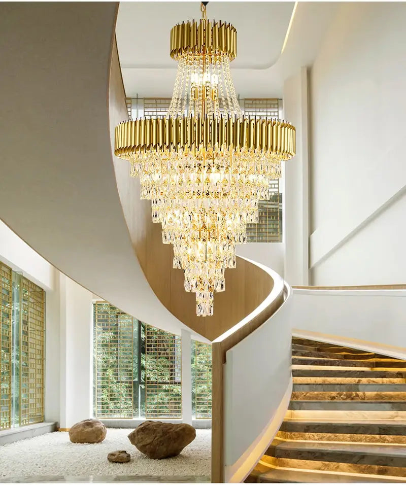 Luxuriöser großer Kristall-Kronleuchter für Treppenhaus, Wohnzimmer, Flur